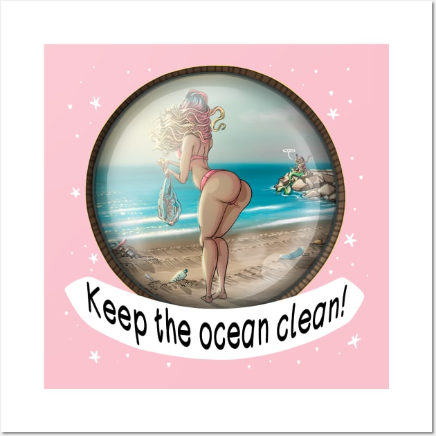 Keep the ocean clean! Wall Art by Mei.illustration